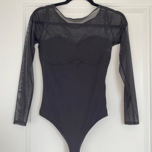 Abercrombie black body suit with mesh sleeves